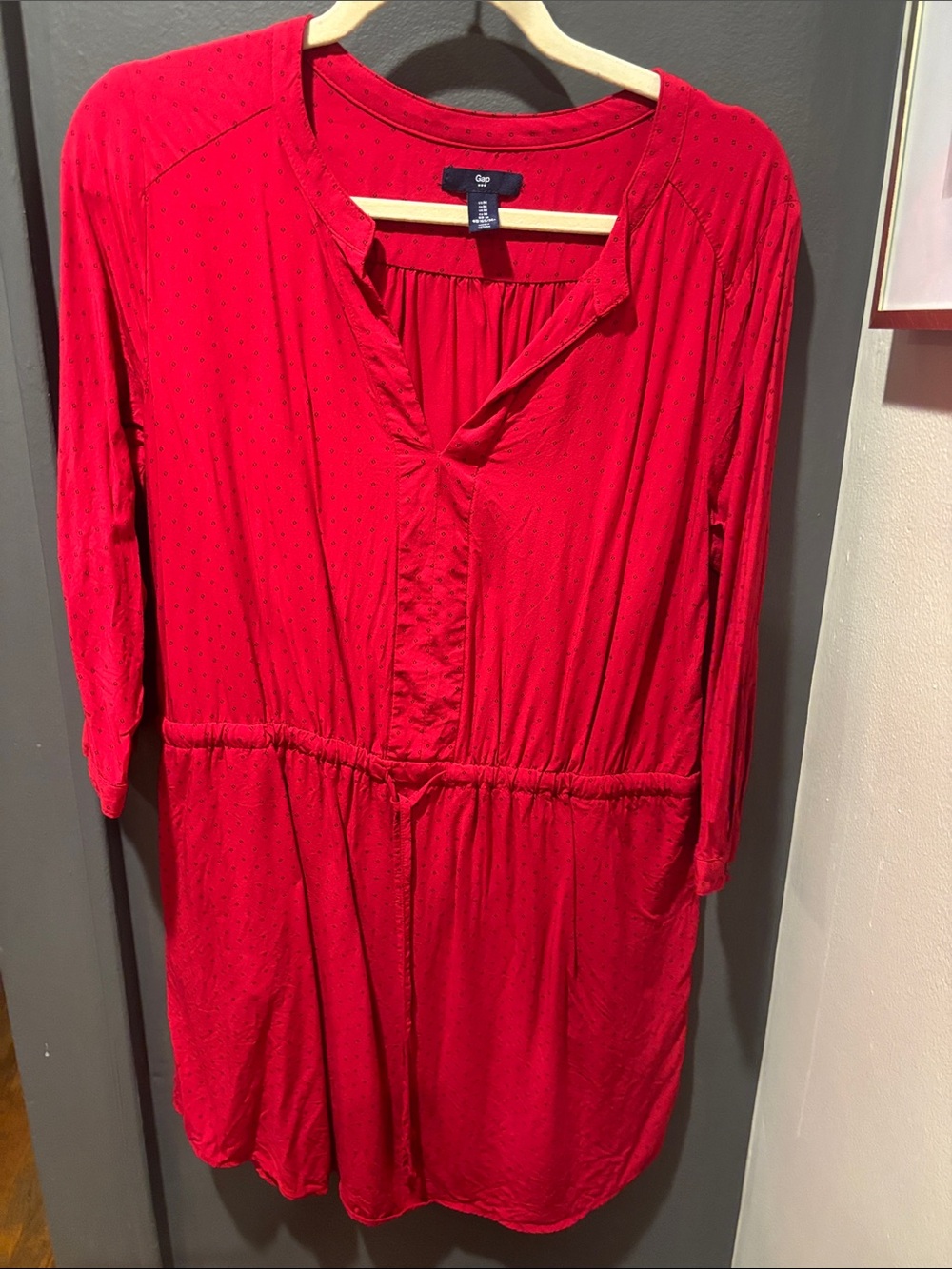 GAP Bright Red Long Sleeve Drawstring Waist Dress